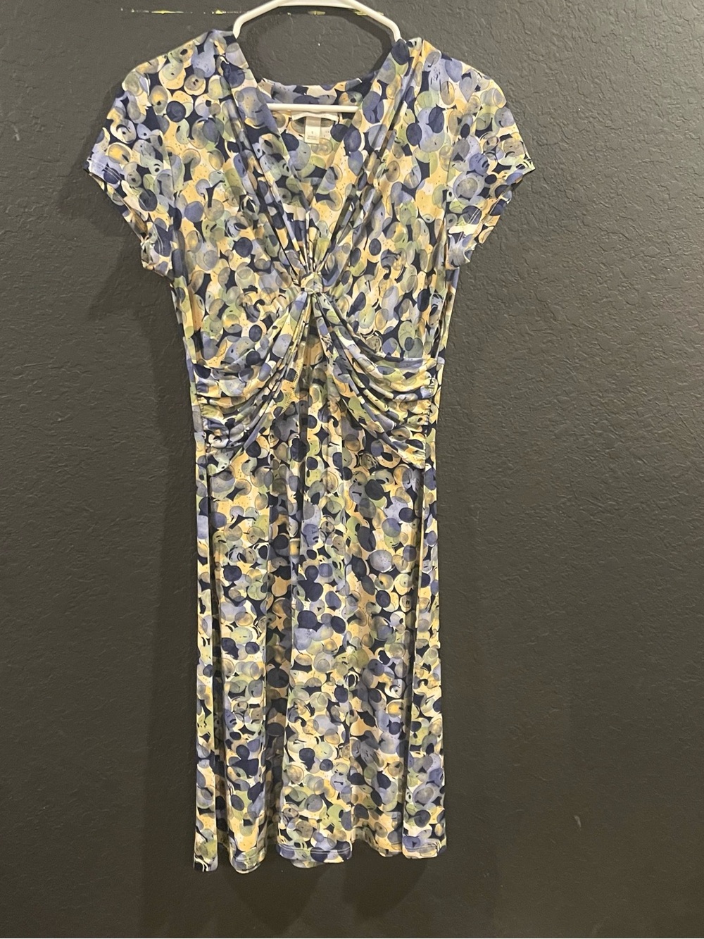 Dress Barn Blue, Yellow & White Knot-Front Midi Dress